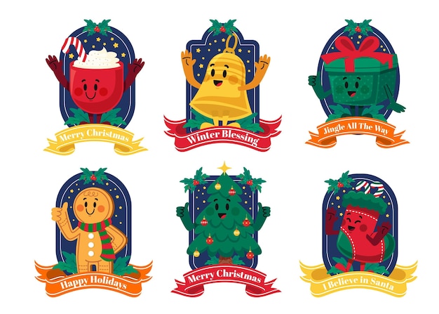 Coleção de emblemas de natal desenhados à mão