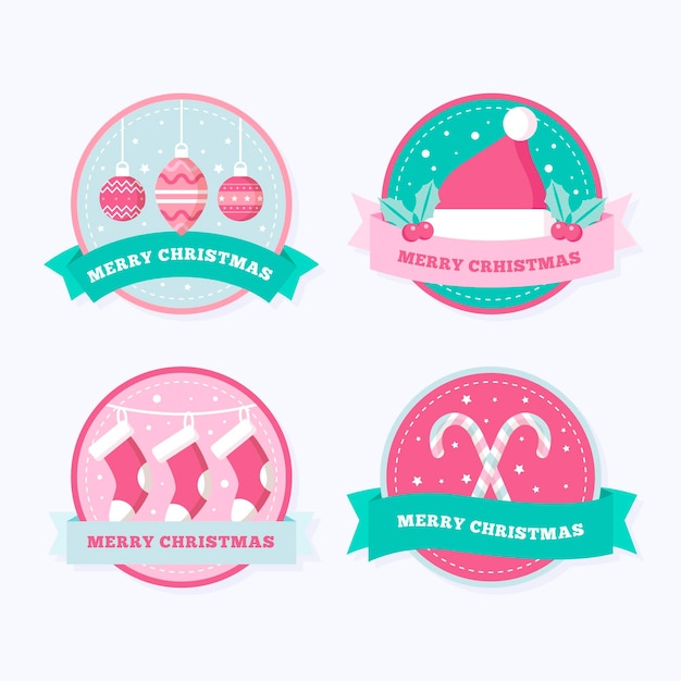 Vetor grátis coleção de emblemas de natal em design plano