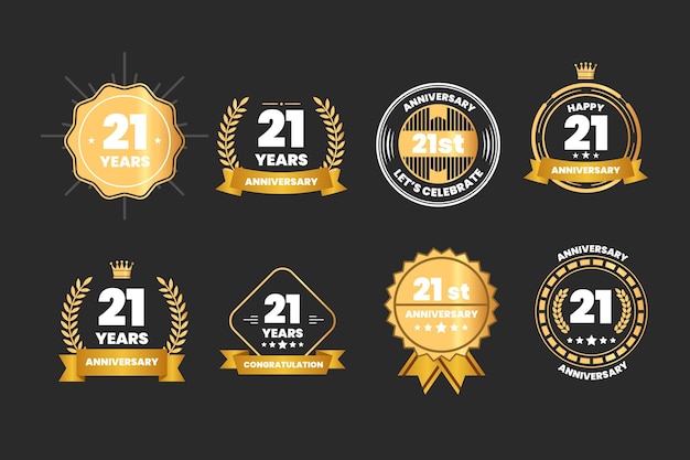 Coleção de emblemas de ouro do 21º aniversário