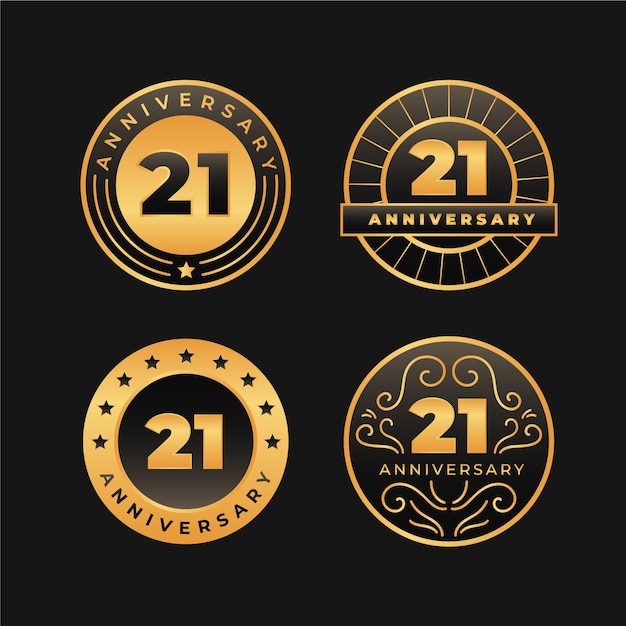 Vetor grátis coleção de emblemas de ouro do 21º aniversário