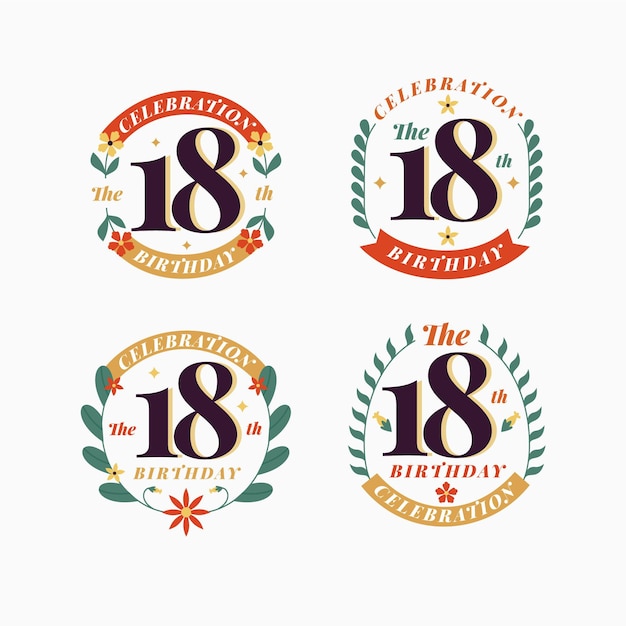 Vetor grátis coleção de emblemas do 18º aniversário
