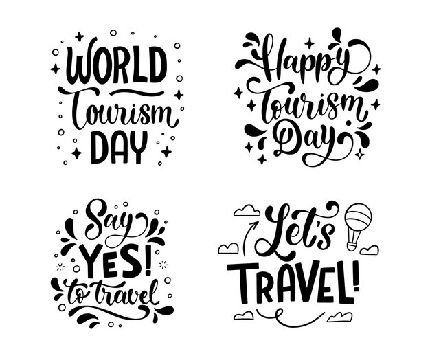 Coleção de emblemas do dia do turismo mundial desenhada à mão