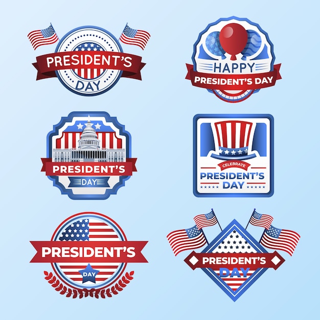 Vetor grátis coleção de emblemas do dia dos presidentes de gradiente