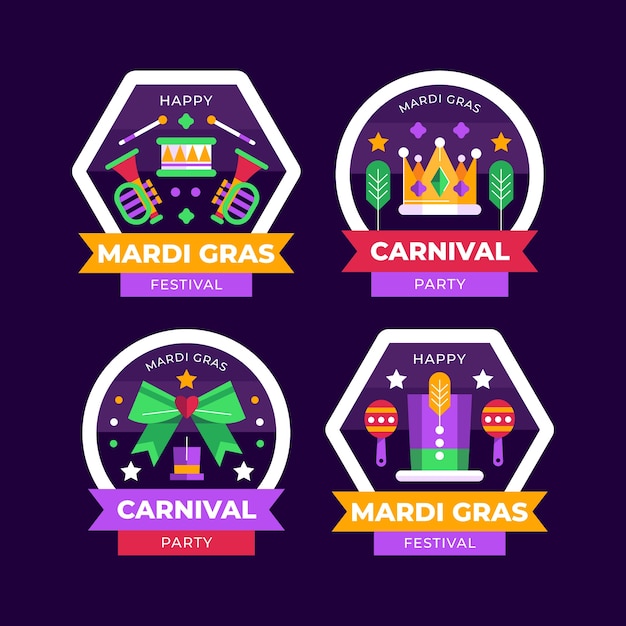 Vetor grátis coleção de emblemas do flat carnaval