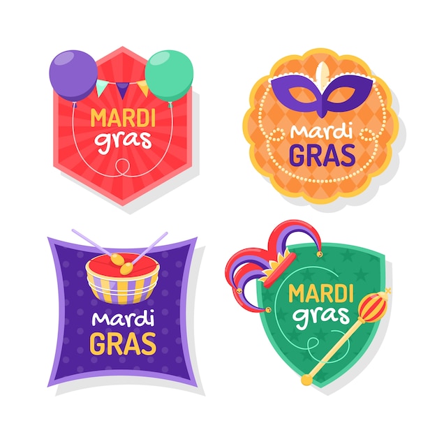 Vetor grátis coleção de emblemas do flat carnaval