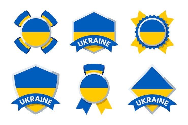 Vetor grátis coleção de emblemas nacionais da ucrânia de design plano