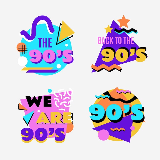 Coleção de emblemas nostálgicos dos anos 90
