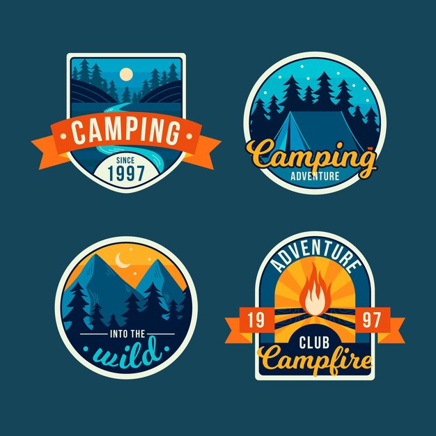 Coleção de emblemas vintage de acampamento