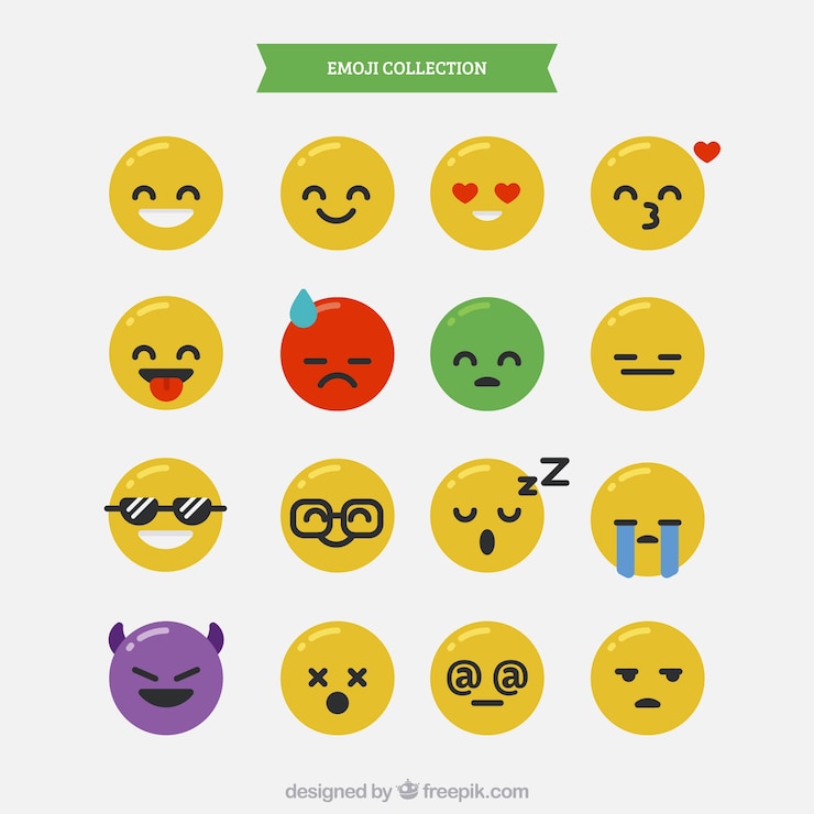 Vetor grátis coleção de emoticons com expressões diferentes