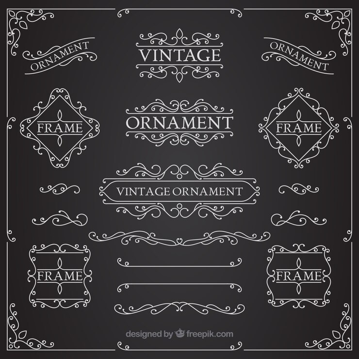 Vetor grátis coleção de enfeite vintage com estilo de quadro-negro