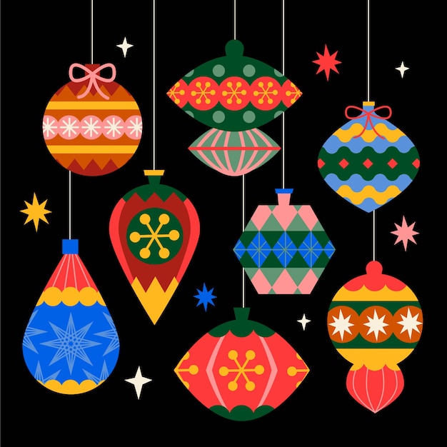 Coleção de enfeites de bola de natal desenhada à mão