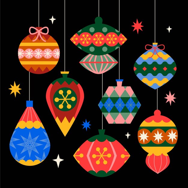 Coleção de enfeites de bola de natal desenhada à mão