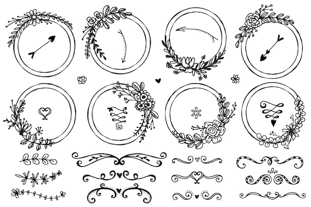 Vetor grátis coleção de enfeites de casamento desenhada à mão