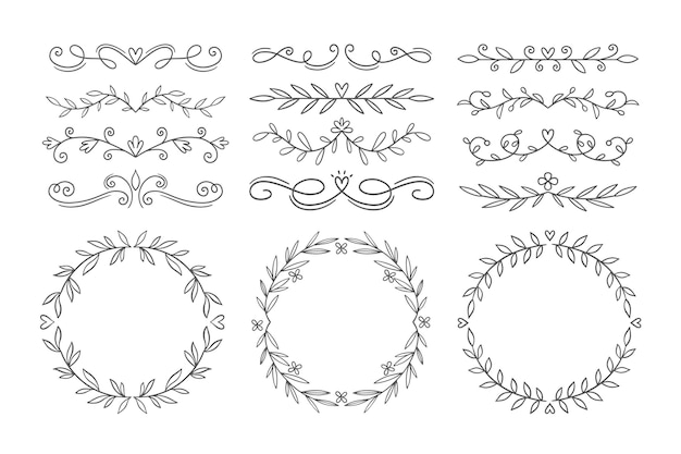 Coleção de enfeites de casamento desenhada à mão