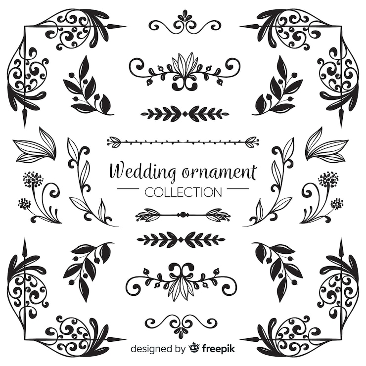 Vetor grátis coleção de enfeites de casamento desenhada à mão