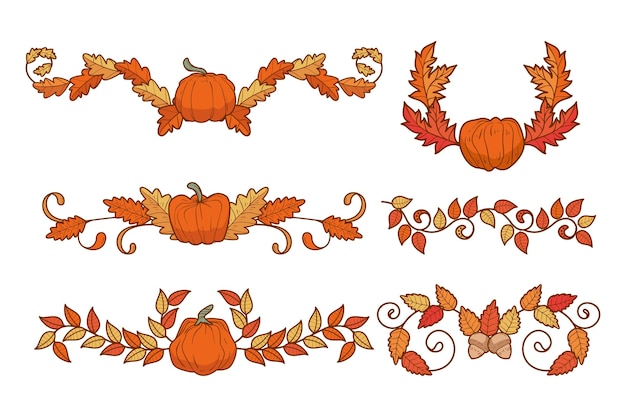 Coleção de enfeites de outono desenhada à mão