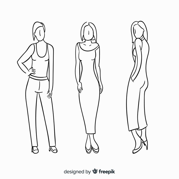 Vetor grátis coleção de esboços de modelos de moda