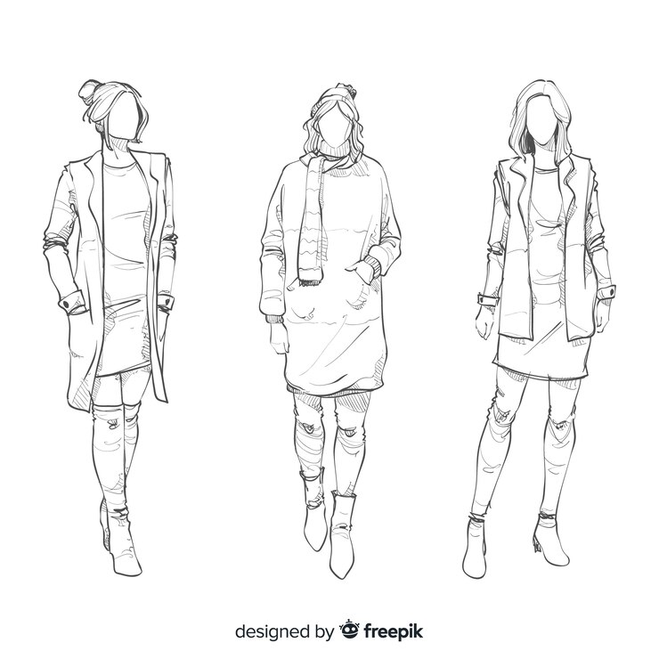Vetor grátis coleção de esboços de modelos de moda
