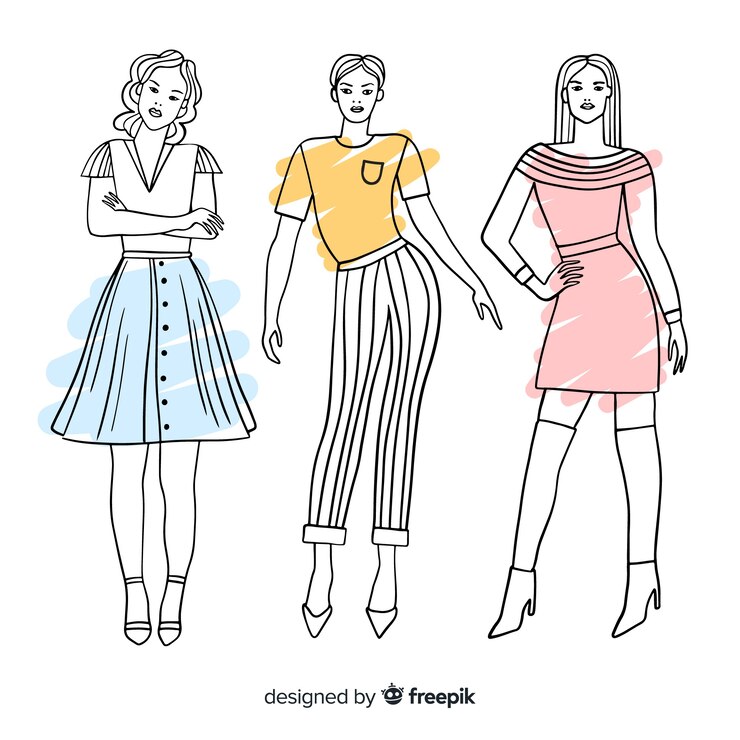 Vetor grátis coleção de esboços de modelos de moda