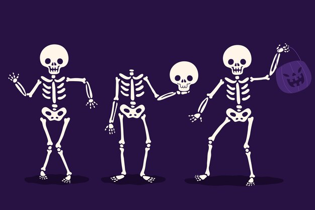 Coleção de esqueletos de halloween desenhada à mão