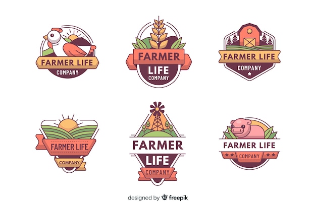 Vetor grátis coleção de estilo simples de logotipo de fazenda