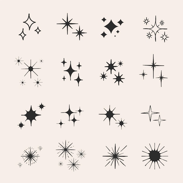 Coleção de estrelas cintilantes desenhada à mão