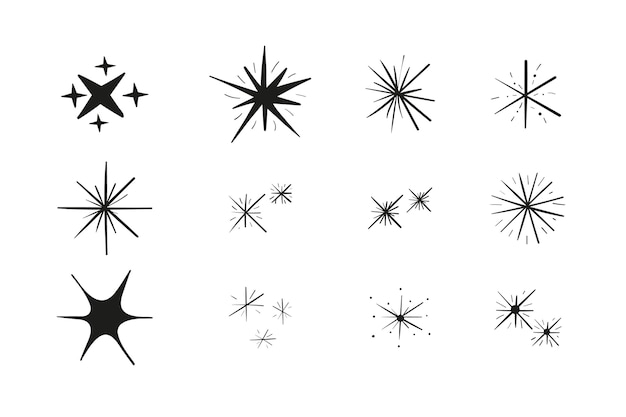 Coleção de estrelas cintilantes desenhada à mão
