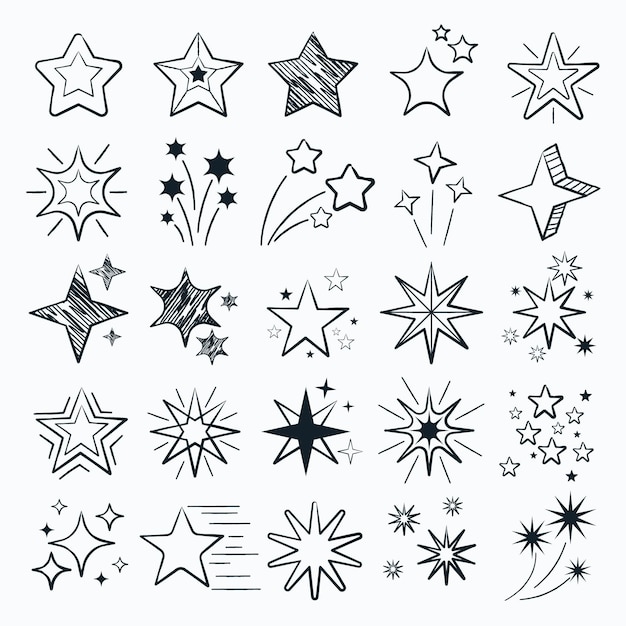 Coleção de estrelas cintilantes desenhada à mão