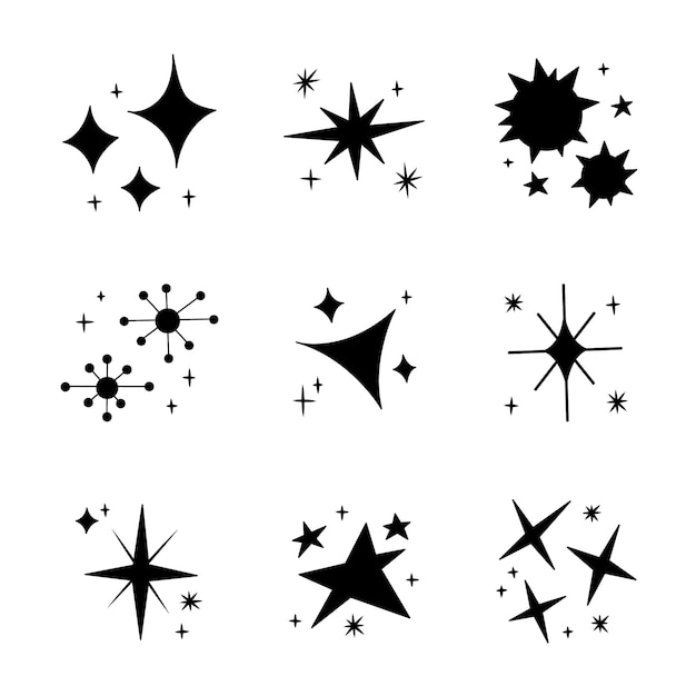 Coleção de estrelas cintilantes desenhada à mão