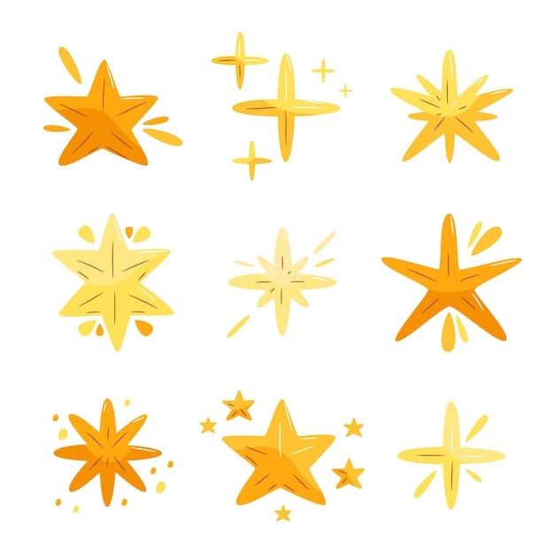 Coleção de estrelas cintilantes desenhada à mão