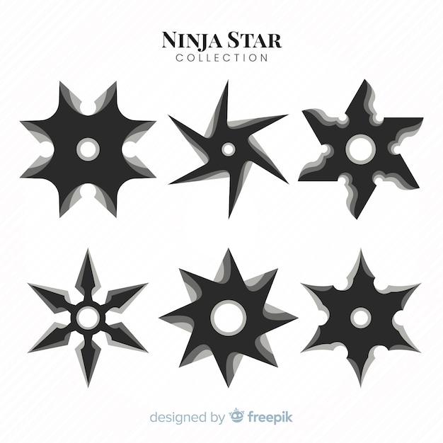 Vetor grátis coleção de estrelas ninja tradicional com design plano
