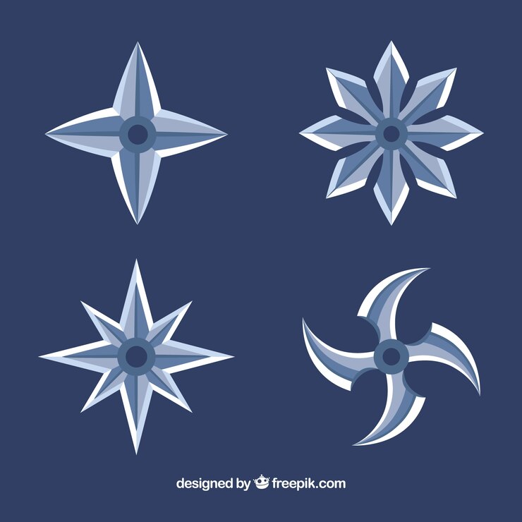 Vetor grátis coleção de estrelas ninja trditional com design plano