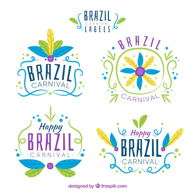 Vetor grátis coleção de etiqueta / badge de carnaval brasileiro plano