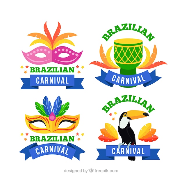 Coleção de etiqueta / badge de carnaval brasileiro plano