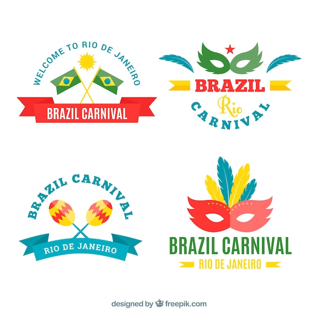 Vetor grátis coleção de etiqueta / badge de carnaval brasileiro plano
