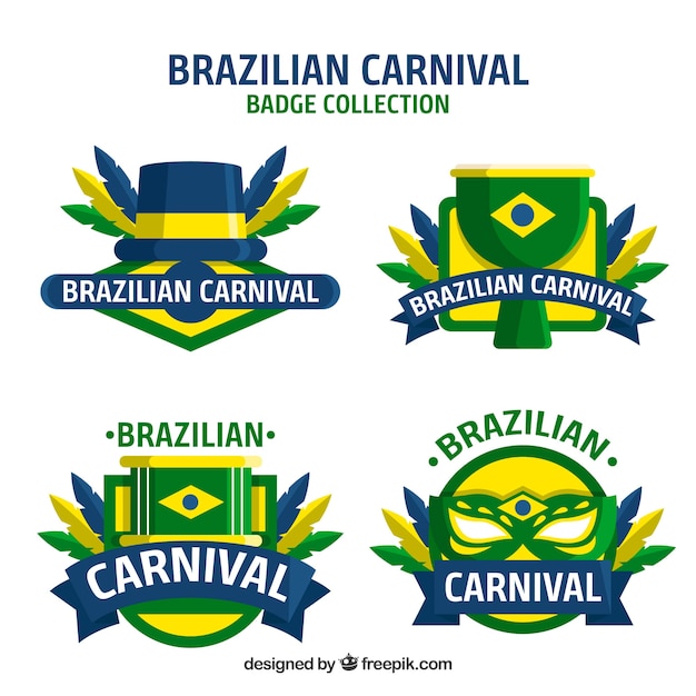 Vetor grátis coleção de etiqueta / badge de carnaval brasileiro plano