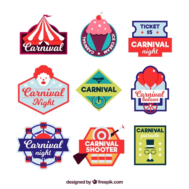 Coleção de etiqueta / badge de carnaval plana