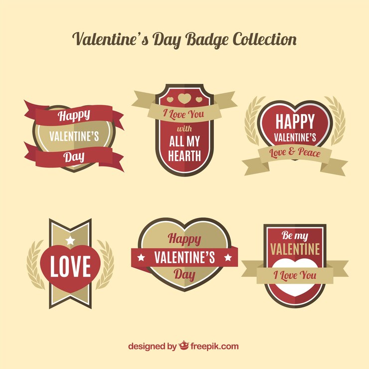 Vetor grátis coleção de etiqueta / emblema do dia do valentine&#39;s design plano