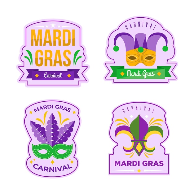 Vetor grátis coleção de etiquetas com design mardi gras