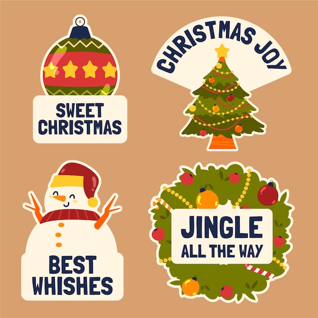 Vetor grátis coleção de etiquetas/crachás para celebração da temporada de natal