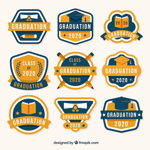 Coleção de etiquetas de formatura com design plano