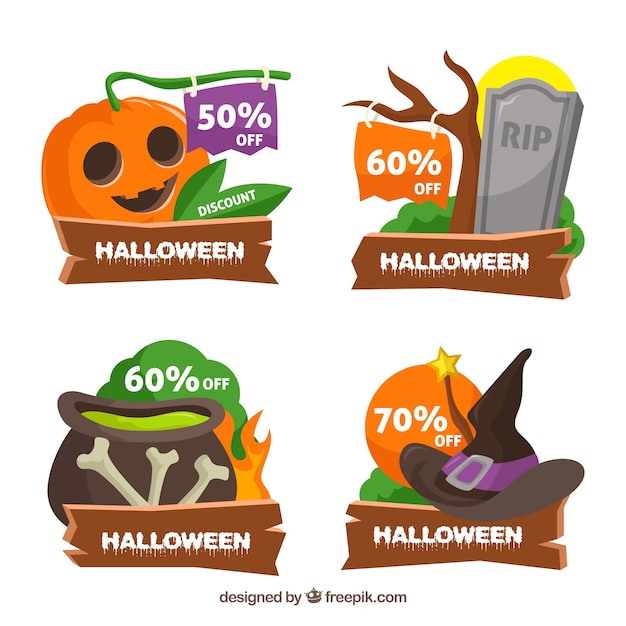 Vetor grátis coleção de etiquetas de venda de halloween