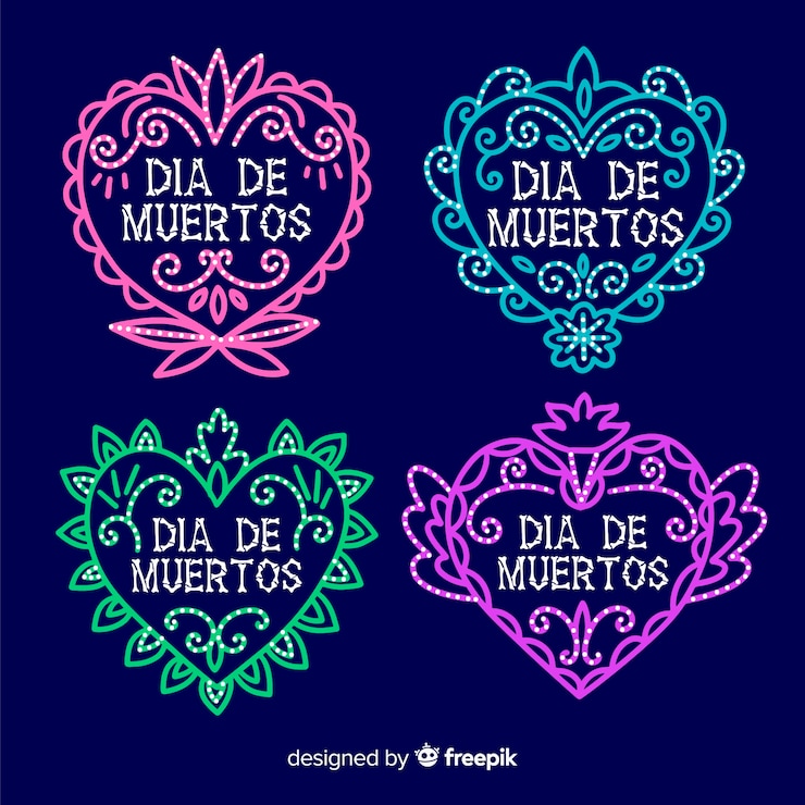 Vetor grátis coleção de etiquetas design plano dia de muertos
