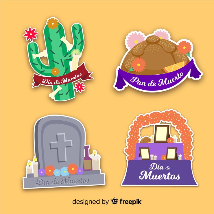 Vetor grátis coleção de etiquetas design plano dia de muertos