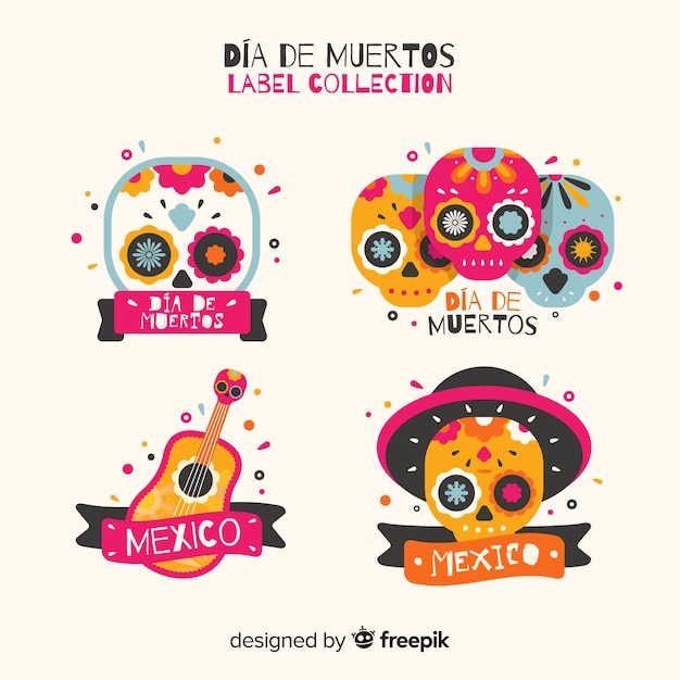 Coleção de etiquetas día de muertos