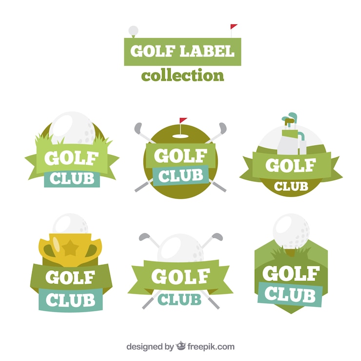 Vetor grátis coleção de etiquetas e badges de golfe em estilo plano