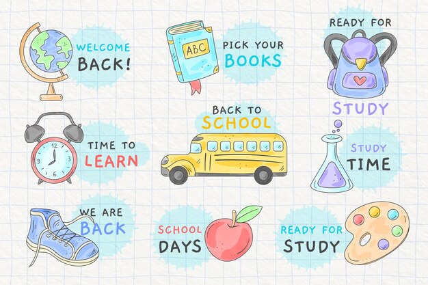 Coleção de etiquetas em aquarela de volta às aulas