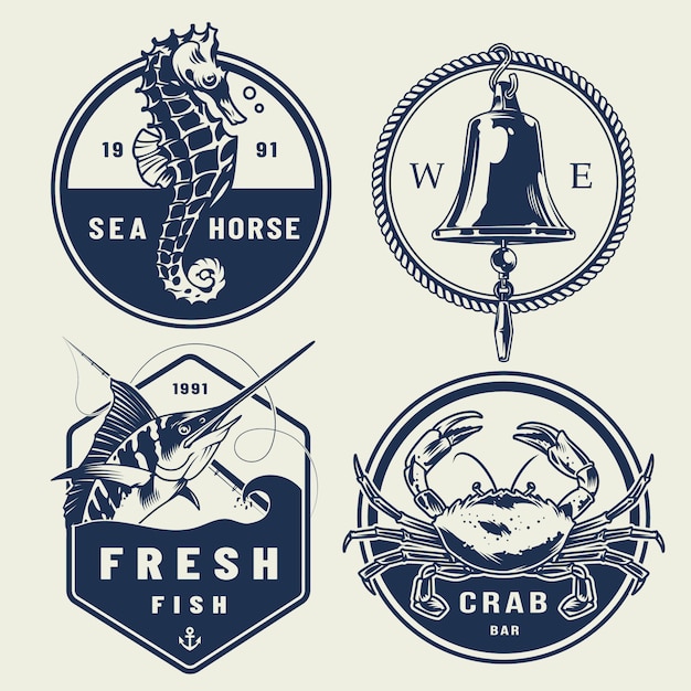 Vetor grátis coleção de etiquetas náuticas vintage