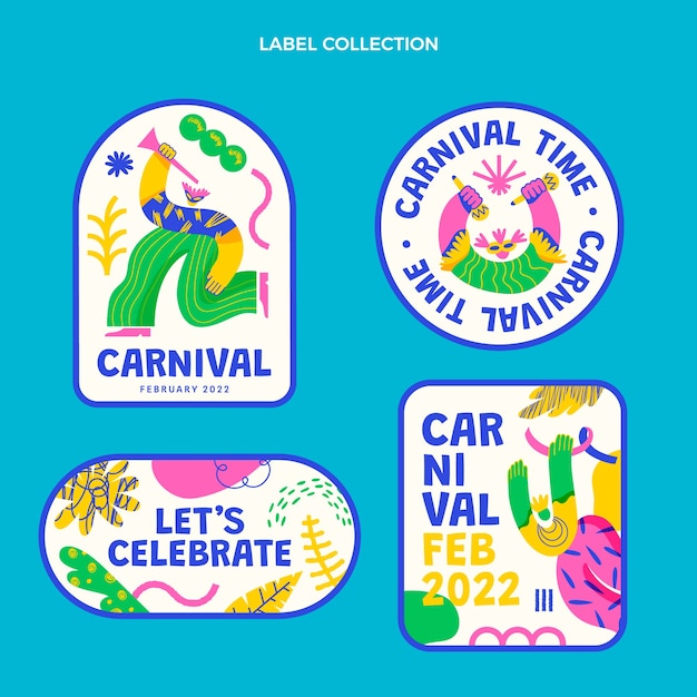 Vetor grátis coleção de etiquetas planas de carnaval