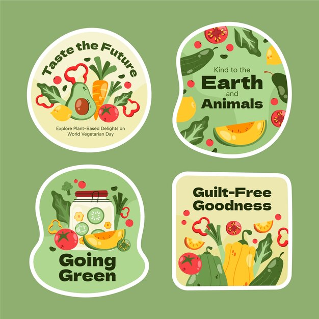 Coleção de etiquetas planas para celebração do dia vegetariano mundial